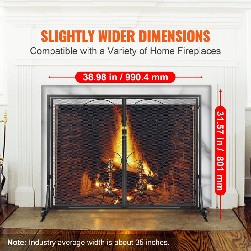Single Panel Fireplace Screen with Door, Sturdy Iron Mesh Fire Guard for Indoor Hearth-Black image number 8