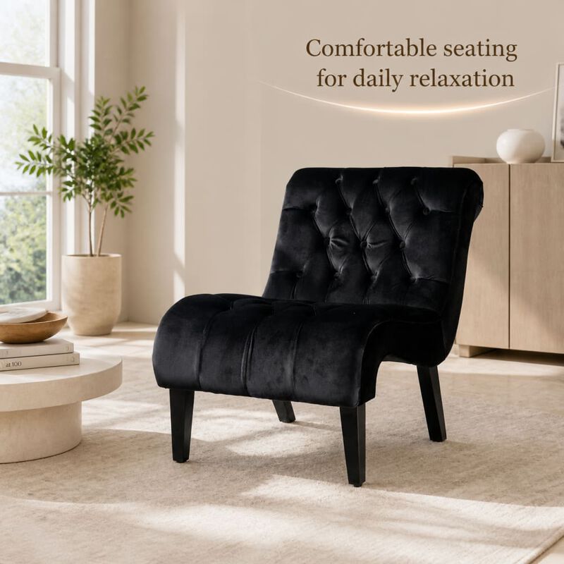 GOODSILO Armless Velvet Upholstered Accent Chair Leisure Chair with Wooden Legs for Living Room, Bedroom, Office, Small Spaces image number 4