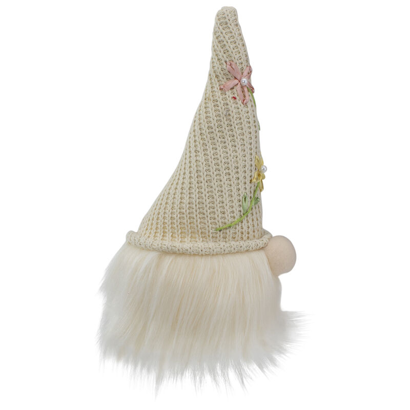 10" Lighted Cream Sitting Gnome Figure Head with a Knitted Hat