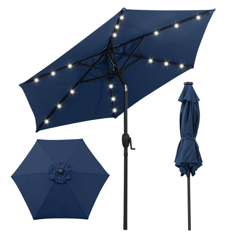 Outdoor Solar Umbrella with Lights &ndash; Crank Tilt Garden Shade Canopy