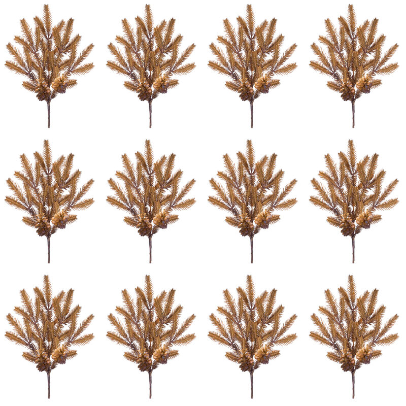 Decorative Wintry Copper Pine Spray Set of 12 - Ideal for Festive Decor