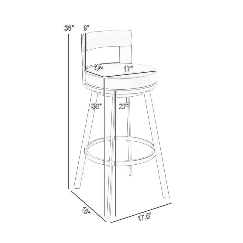 Ami 30 Inch Swivel Barstool Chair, Curved Open Back Brown Faux Leather - Benzara image number 4