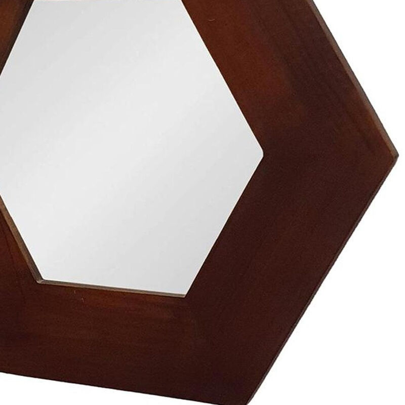HomeRoots 19" Dark Brown Hexagon Solid Wood Framed Accent Mirror image number 5