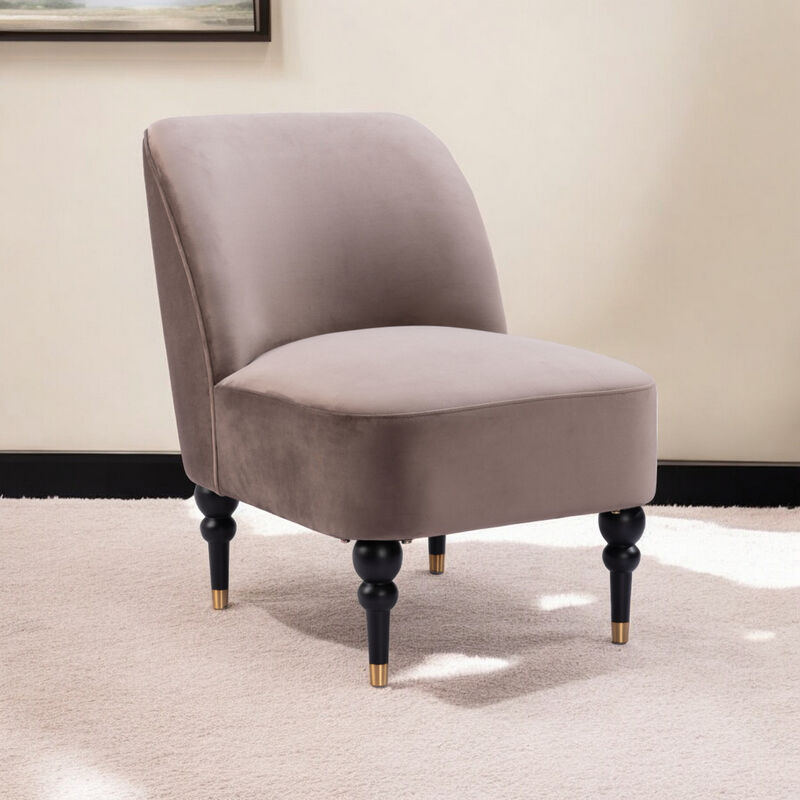 HomeRoots 22" Taupe And Black And Gold Velvet And Upholstered Side Chair image number 1