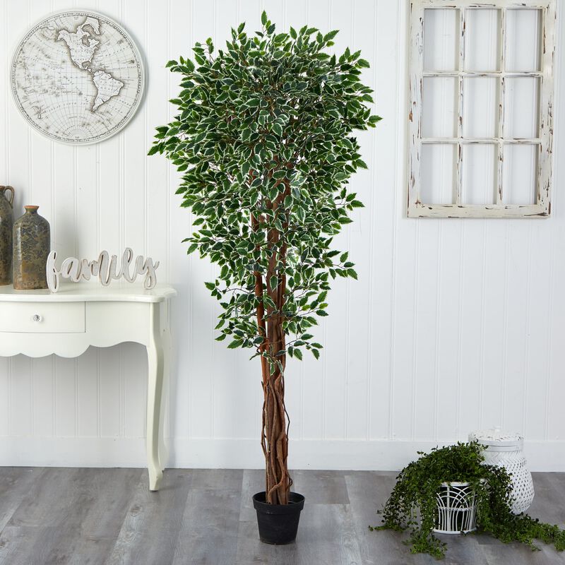 Hivvago 70 Inches Variegated Ficus Artificial Tree UV Resistant (Indoor/Outdoor)