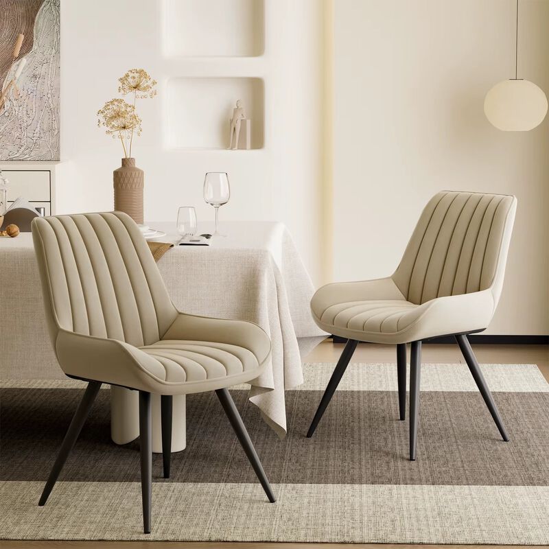 Modern Ribbed Fabric Upholstered Dining Chair Set of 4 image number 3