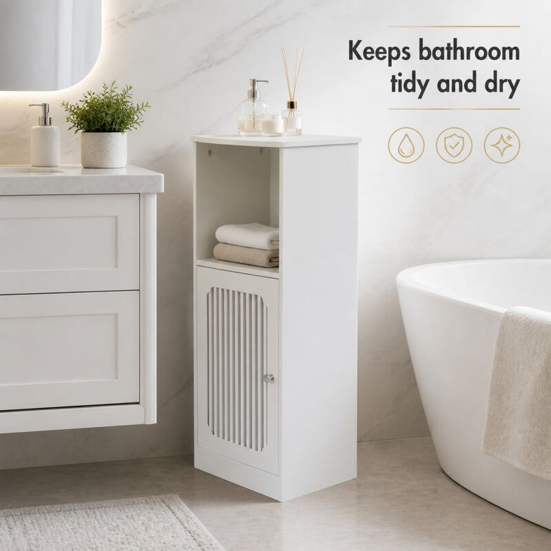 ELEMENT ACE Louvered Door Floor-Standing Bathroom Low Cabinet Multi-Layer Storage for Towels, Toiletries and Bath Essentials image number 4