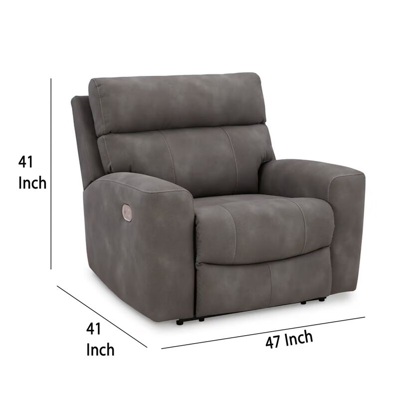 Corbin Power Recliner Chair, Adjustable, USB Port, Gray Faux Leather - Benzara