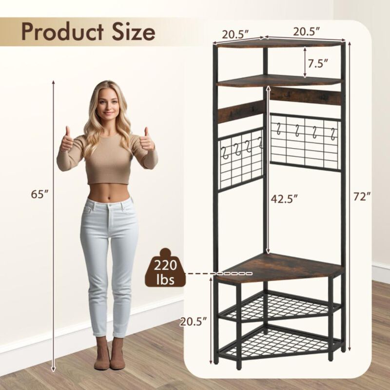 Hivvago 5-Tier Corner Hall Tree with Shoe Storage Bench