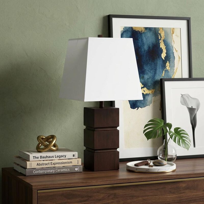 HomeRoots 27" Brown Bedside Table Lamp With White Shade image number 1