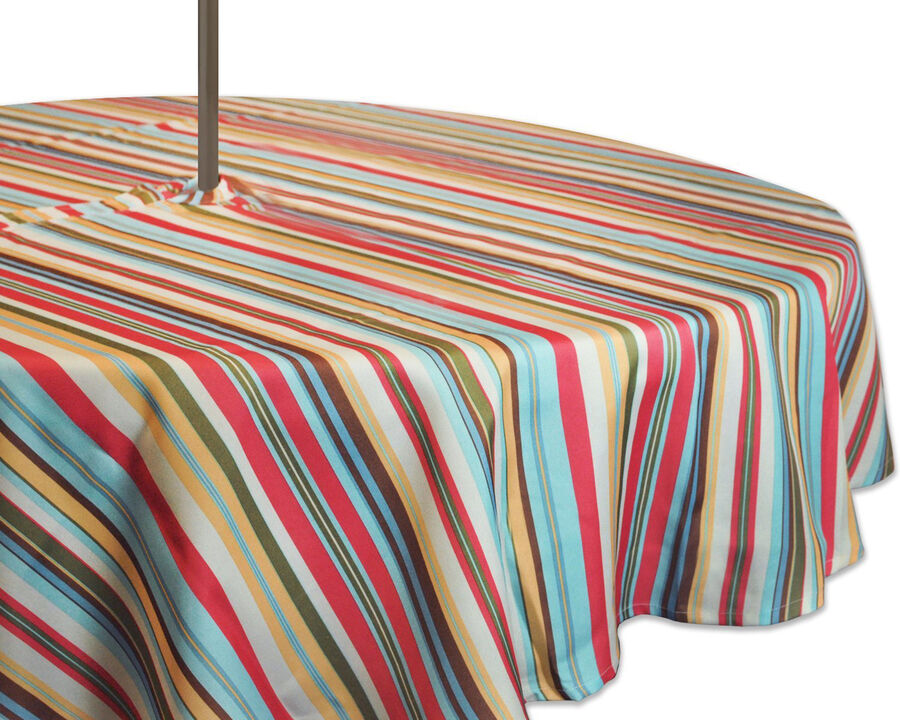 Vibrantly Colored Summer Striped Pattern Outdoor Rectangular Tablecloth with Zipper 60” x 120”