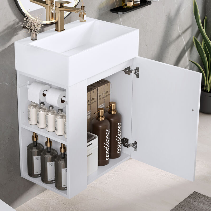 Whisen 20 Inch Bathroom Vanity with Ceramic Sink, MDF Construction, Modern Cabinet with Storage for Bathroom image number 1