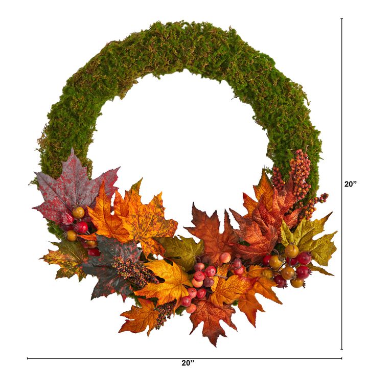 HomPlanti 20" Fall Maple Leaf and Berries Artificial Autumn Wreath