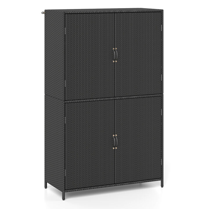 Durable Vertical Rattan Shed with 4 Doors Adjustable Shelves for Garden and Patio Use