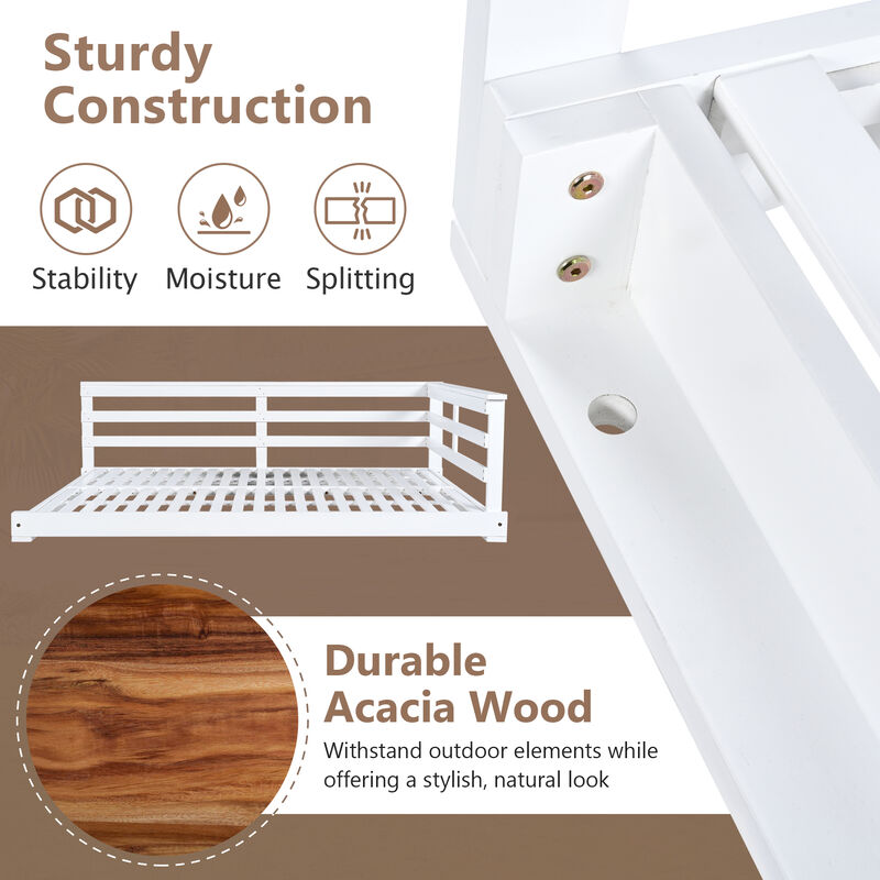 Merax Acacia Wood Porch Swing Bed for Outdoor