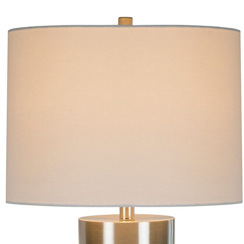 29 Inch Table Lamp, Set of 2, Metal, Concrete, Gray and Chrome Finish - Benzara