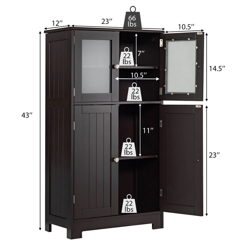 Bathroom Floor Storage Locker Kitchen Cabinet with Doors and Adjustable Shelf
