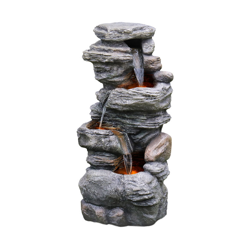 Outdoor Faux Stone 4-Tier Water Fountain with LED, Gray image number 0