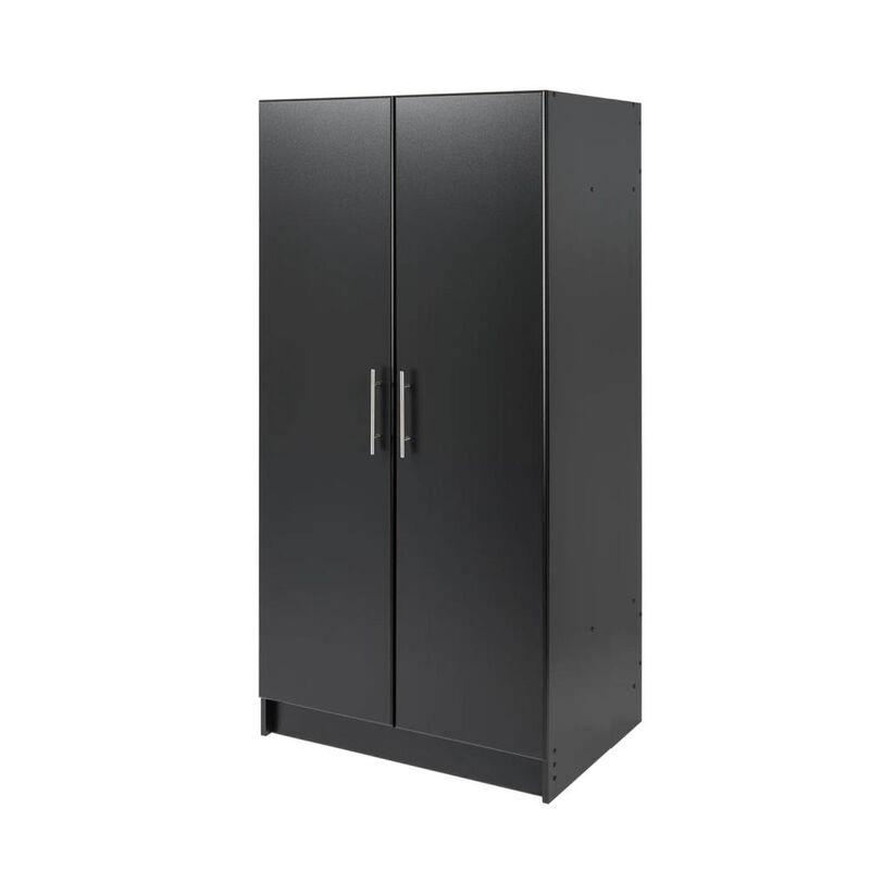 Hivvago Bedroom Armoire Wardrobe Cabinet with Hanging Rail in Black Wood Finish
