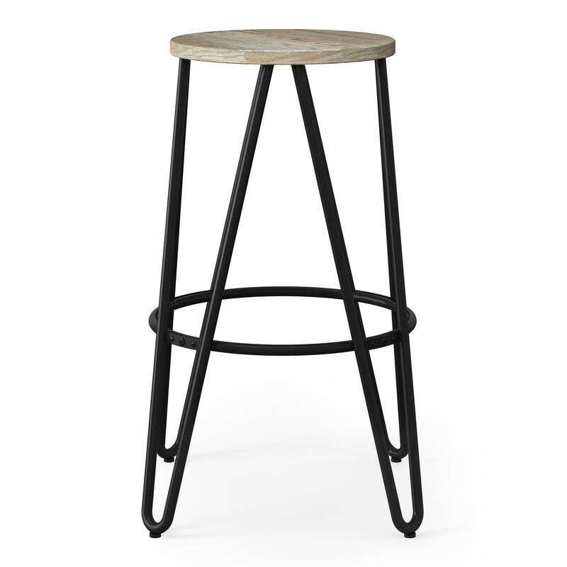 Simeon Industrial Metal 26 inch Metal Counter Height Stool with Wood Seat (Set of 2) in Natural / Black
