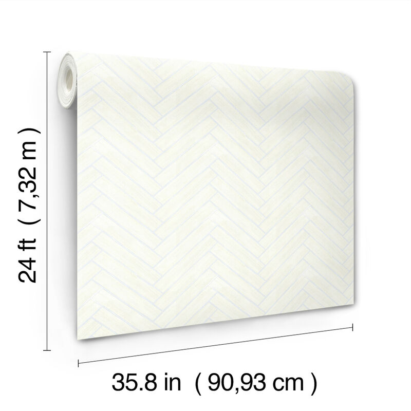 Herringbone Wood Veneer White Wallpaper (Set of 2) image number 3