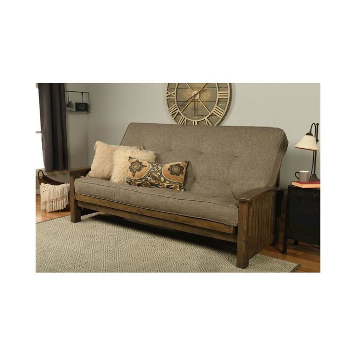 Washington Queen Frame-Rustic Walnut Finish-Linen Stone Mattress