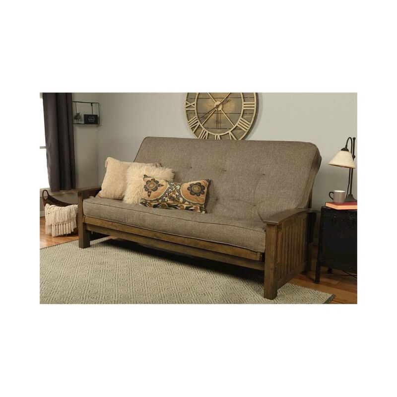 Washington Queen Frame-Rustic Walnut Finish-Linen Stone Mattress image number 1