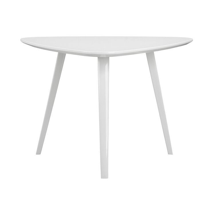 Hle 23 Inch Accent Table, High Gloss Lacquer Triangular Top, Steel, White