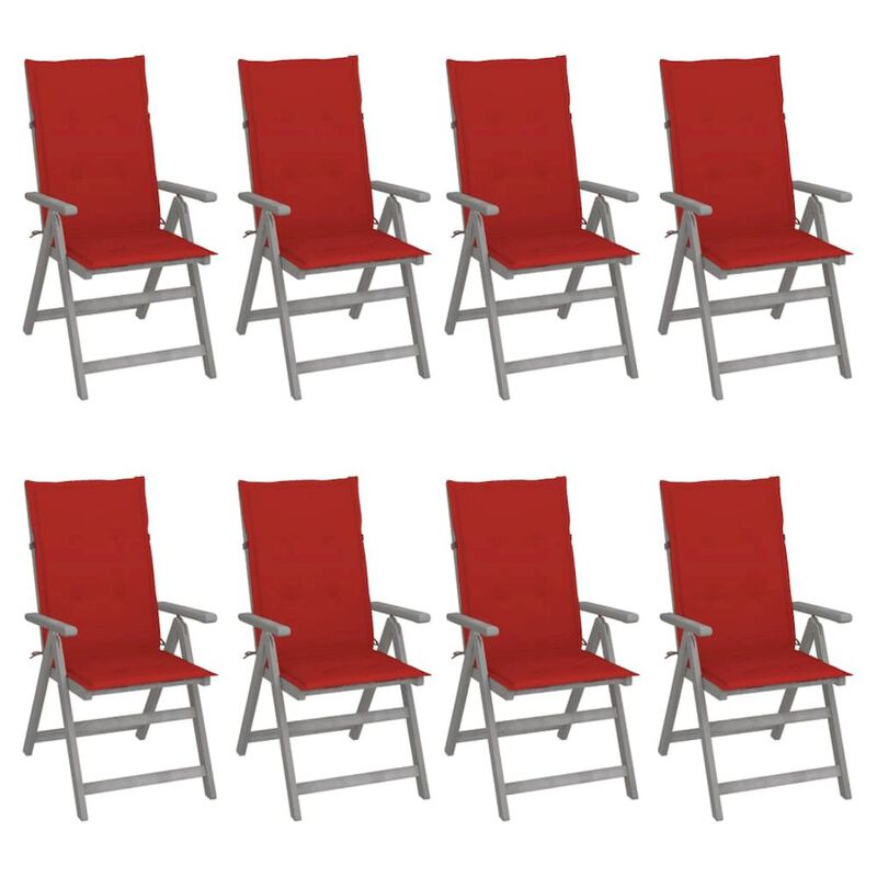 Garden Chair Set of 8 Grey Solid Acacia wood, 100% polyester fabric
