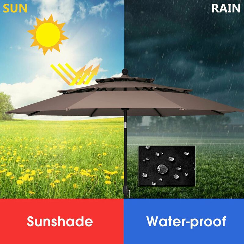 Mondawe 10 Feet 3 Tier Outdoor Patio Umbrella with Double Vented