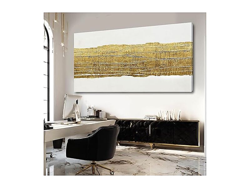 Abstract Wall Simple Canvas Art Gold Decor 29 X 58 Inch Large Living Room Office image number 3