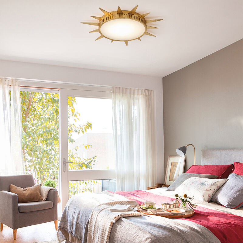 25" Vintage Antique Painted Gold Sunburst Flush Mount Ceiling Light