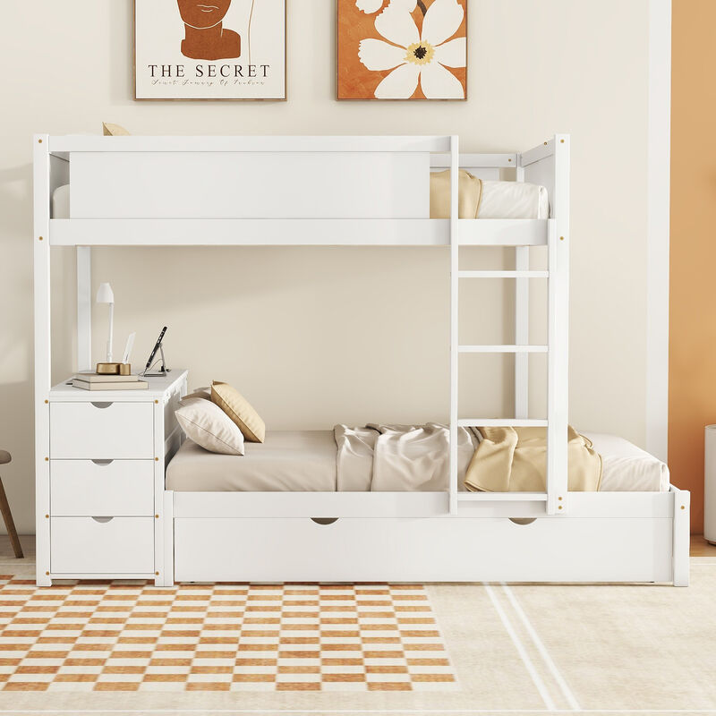 Whisen Full-Over-Full Bunk Bed with Trundle Desk Drawers, Solid Wood for Bedroom Kids image number 2