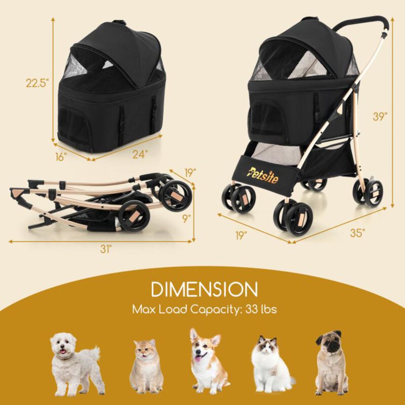 Hivvago 3-In-1 Pet Stroller with Removable Car Seat Carrier-Black