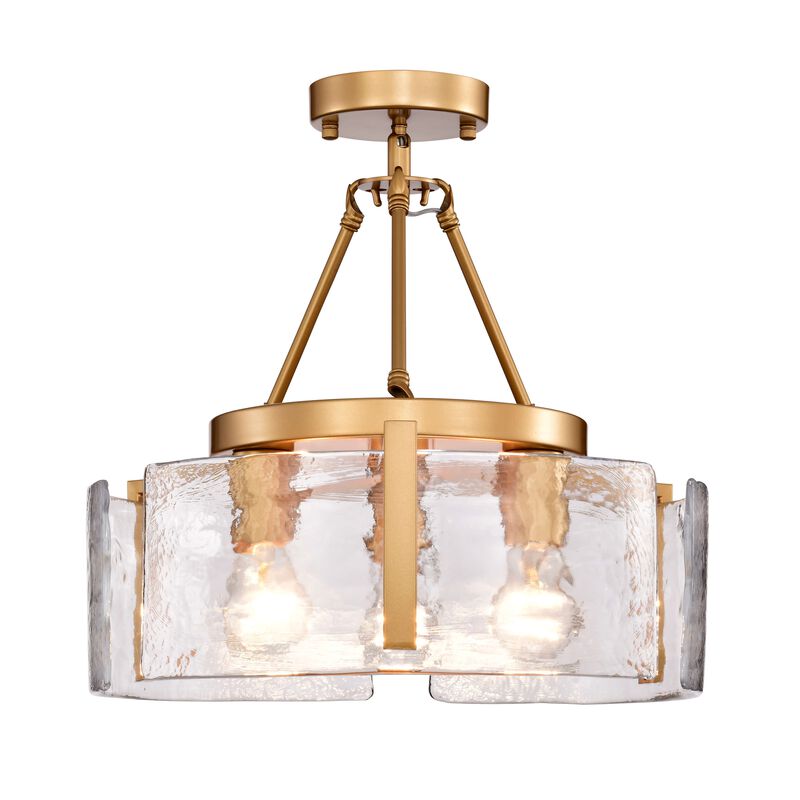 Cintia Gloss Brass 3-Light Water Textured Glass Panel Drum Semi Flush Mount image number 0
