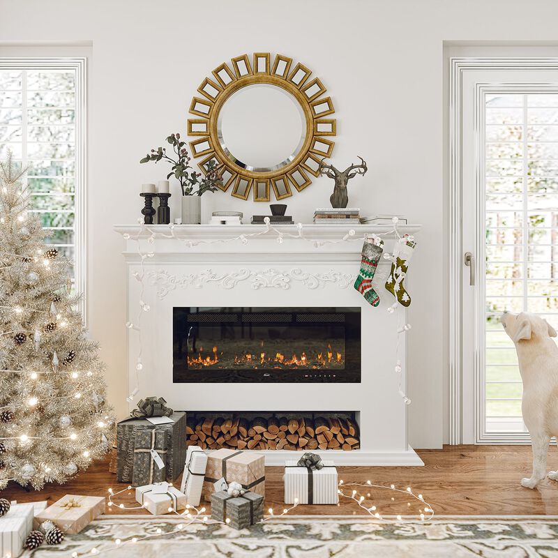 Clihome 42in 750/1500W Wall Mount/Recessed Electric Fireplace Fire Places Electric Fireplace Inserts with Timer, Remote Control, Adjustable Flame Color