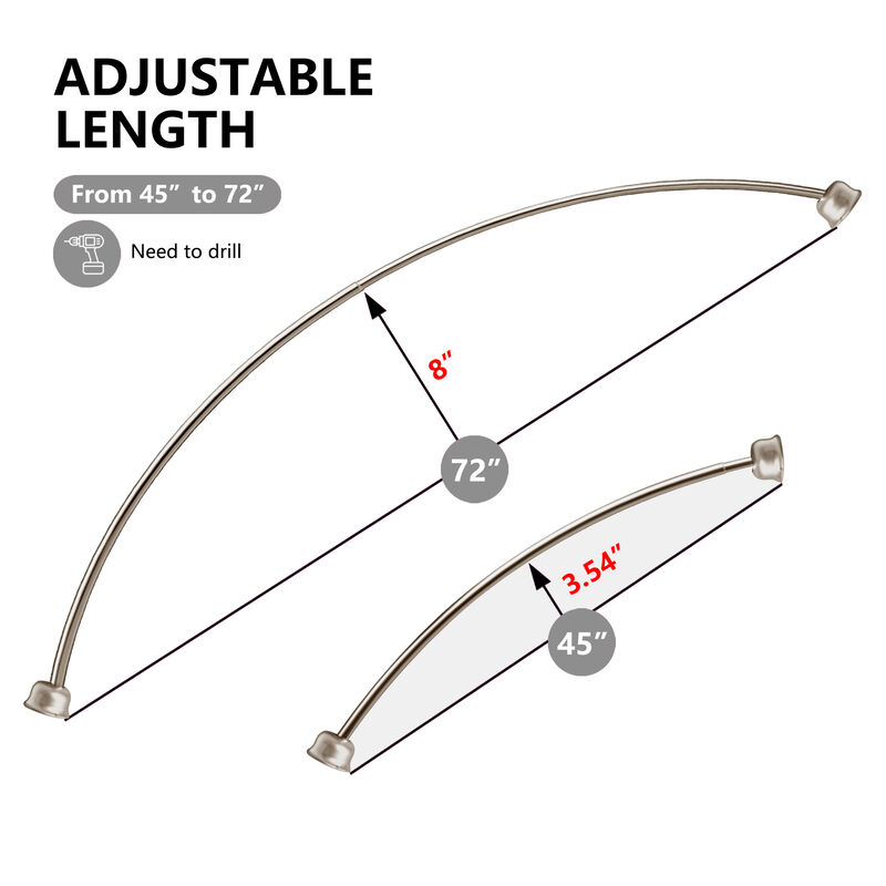 Utopia Alley 45-72" Aluminum Curved Shower Rod, Rust Proof and Adjustable Shower Curtain Rod, Need Drilling image number 6