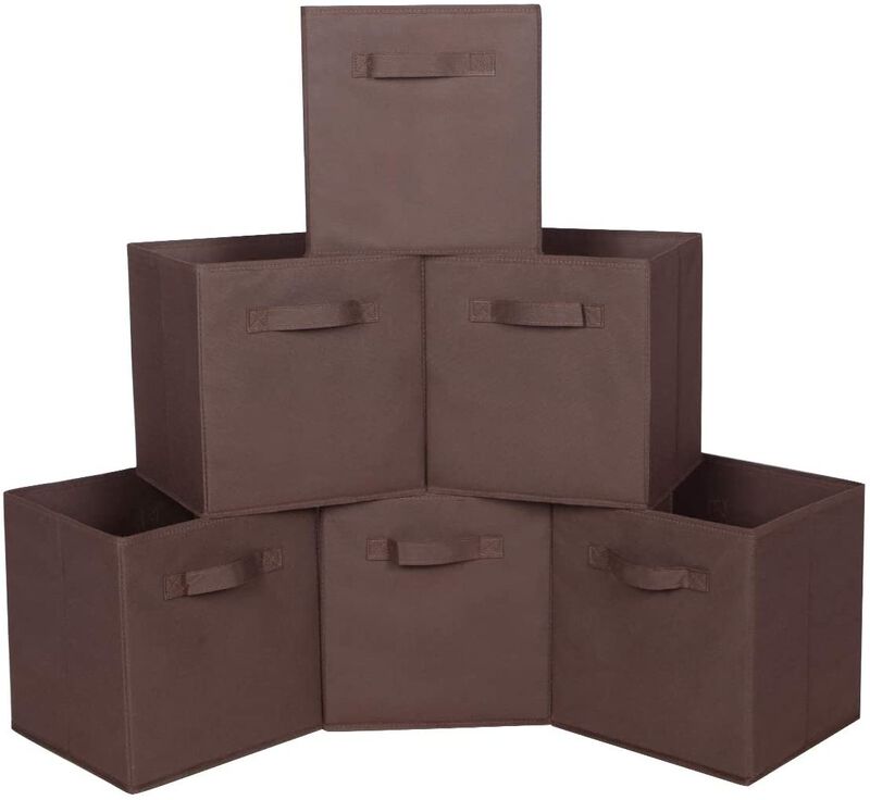 11-Inch Fabric Foldable Storage Cubes Organizer with Handles - Collapsible Bins - Convenient for Organizing Clothes or Kids Toy Cubby (6-Pack) - Coffee