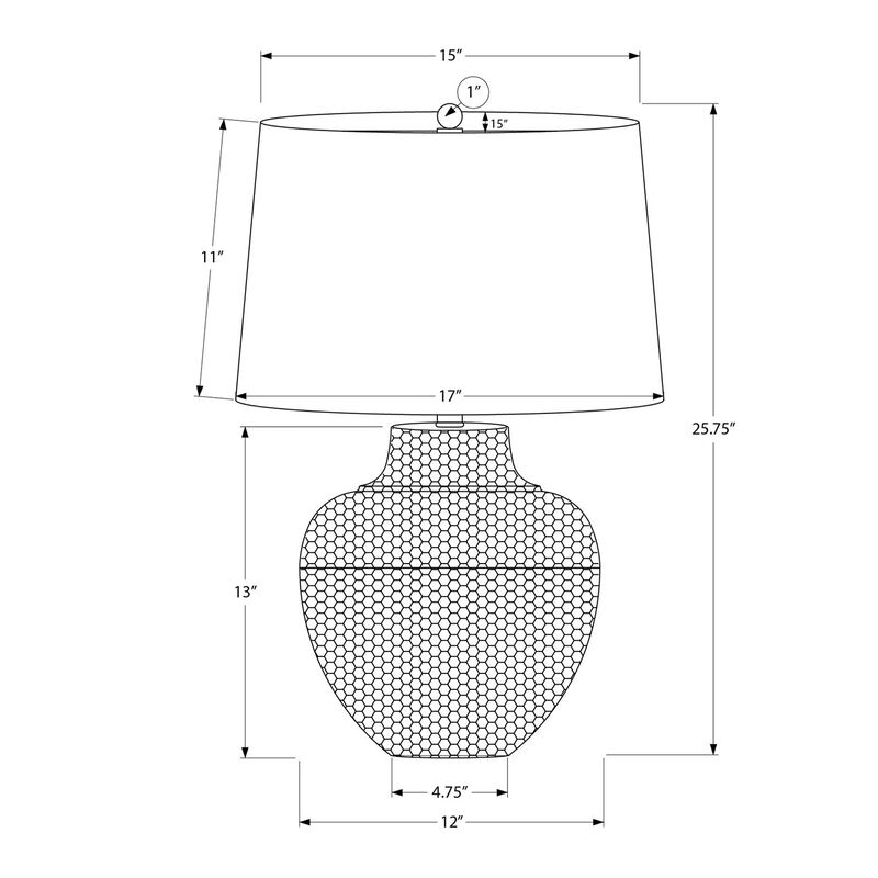Monarch Specialties I 9615 - Lighting, 26"H, Table Lamp, Black Metal, Ivory / Cream Shade, Transitional