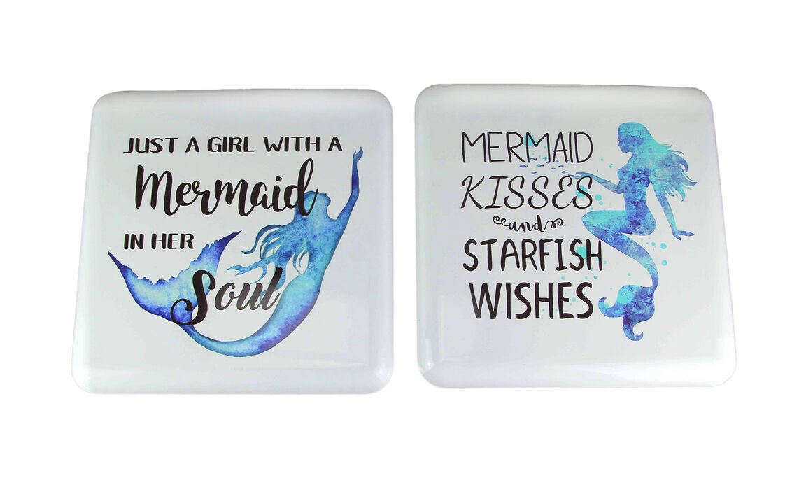 Set Of 2 Metal Mermaid Sign Inspirational Quote Wall Art Novelty Coastal Decor