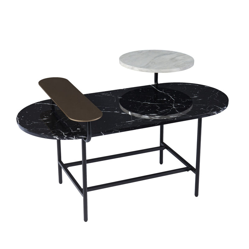 Hivvago 42 Inch  Black Faux Marble And Metal With Iron Coffee Table