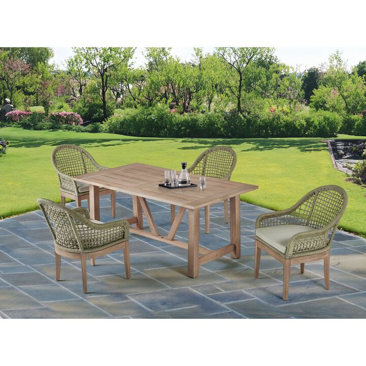 Best Quality Furniture Light Oak Outdoor Dining Set - Acacia Wooden Table with 4 Rope Chairs