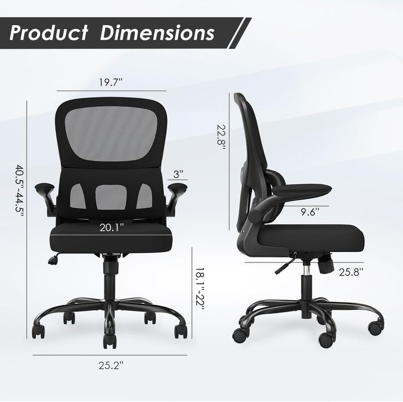 Petrimins Layered-Back Office Chair with Lumbar Support, Adjustable Height, Back Pain Friendly Task Chair with Flip-Up Armrests for Home, Office image number 1