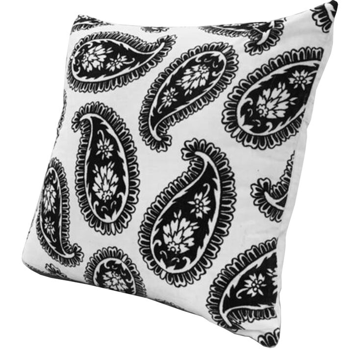 20 x 20 Square Accent Throw Pillows, Paisley Print, Set of 2, Black, White-Benzara