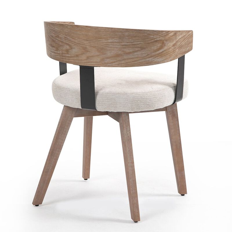 Glamour Home Set of 2 Beck Beige Linen Fabric Dining Chair Natural Wood Backrest and Legs