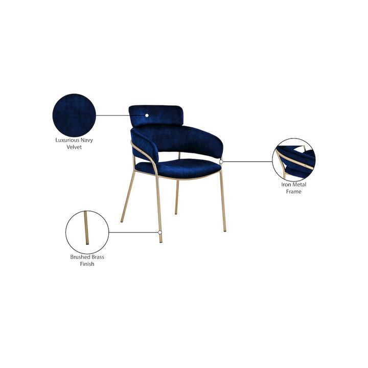 Meridian Furniture Yara Navy Velvet Dining Chair, Set of 2