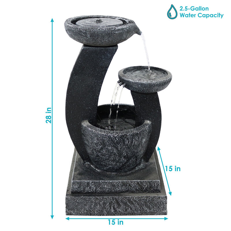 Sunnydaze Modern Cascading Bowls Solar Water Fountain with Battery - 28 in