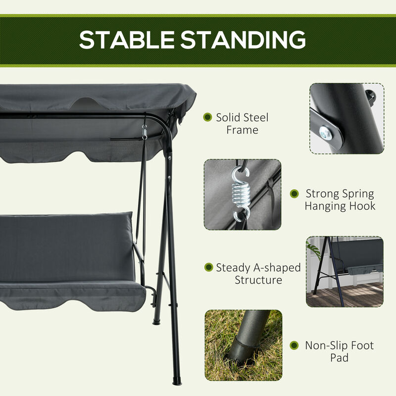 Hivvago 3-Seat Outdoor Patio Swing with Cushion and Canopy image number 5
