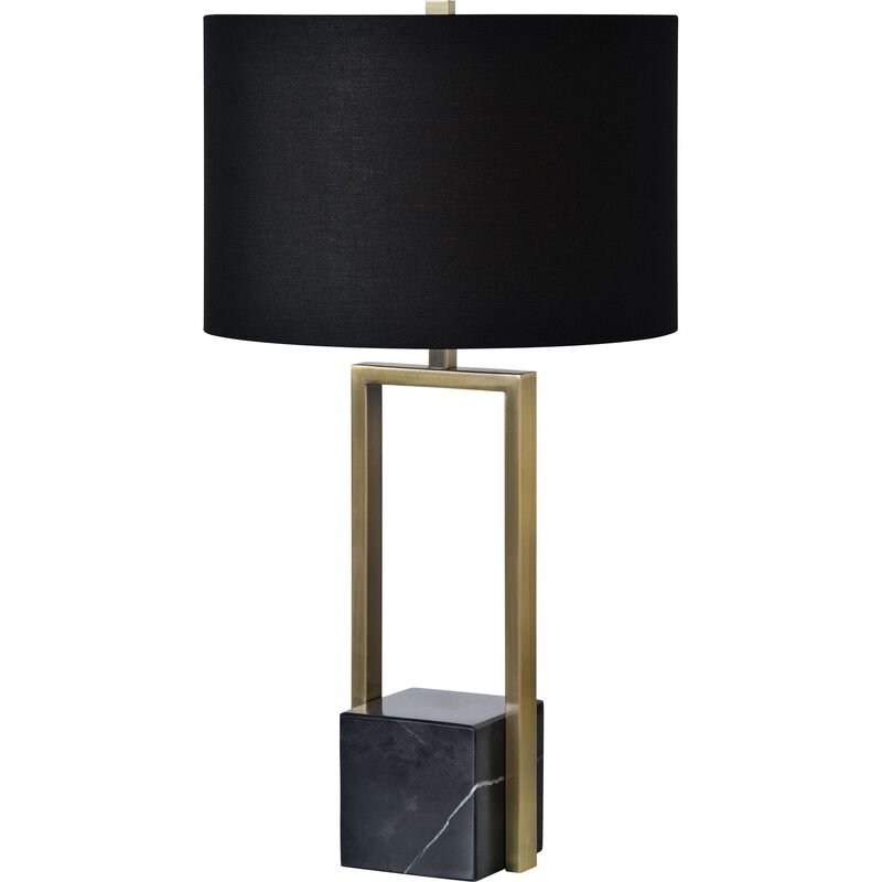27.75" Antique Brass Marble Table Lamp with Black Shade