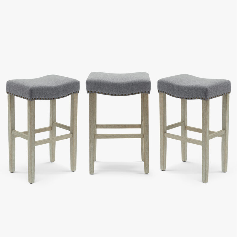 WestinTrends 29" Upholstered Saddle Seat Antique Gray Counter Stool (Set of 3)